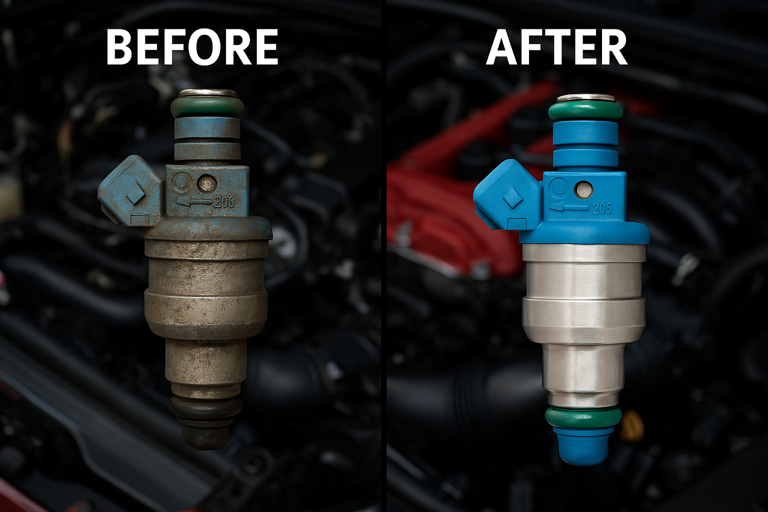 Fuel injector before and after cleaning
